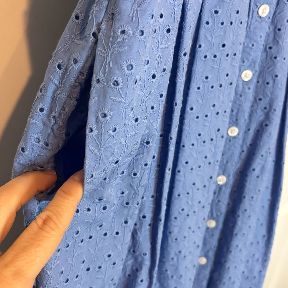 Brooks Brothers Blue Eyelet Button-Front Belted Dress - Picture 5 of 11